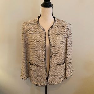 St. John Cream and Black Tweed Open-Front Jacket